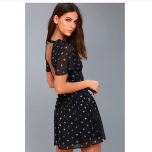 Amuse society party dress black gold polka dot lbd